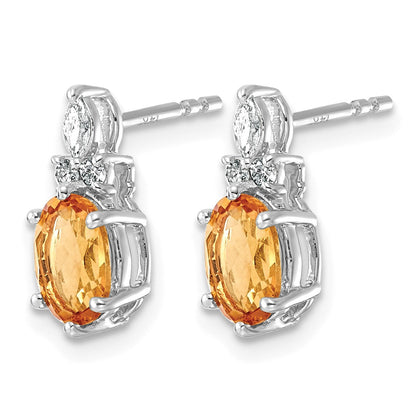 14K Weißgold Ohrstecker mit Diamanten und ovalem Citrin (7x5 mm) November-Geburtsstein