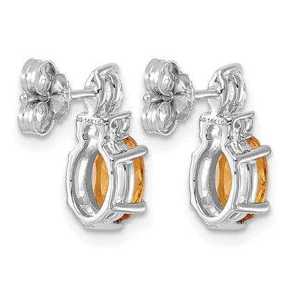 14K Weißgold Ohrstecker mit Diamanten und ovalem Citrin (7x5 mm) November-Geburtsstein