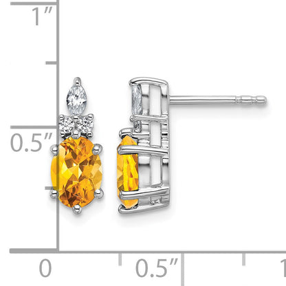 14K Weißgold Ohrstecker mit Diamanten und ovalem Citrin (7x5 mm) November-Geburtsstein