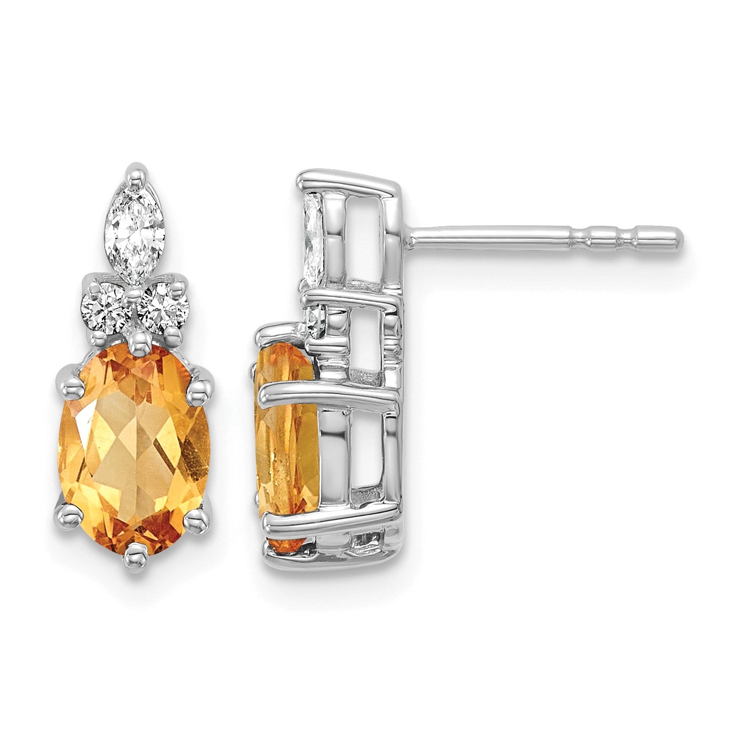 14K Weißgold Ohrstecker mit Diamanten und ovalem Citrin (7x5 mm) November-Geburtsstein