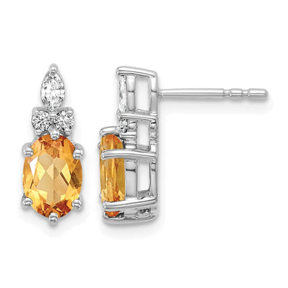 14K Weißgold Ohrstecker mit Diamanten und ovalem Citrin (7x5 mm) November-Geburtsstein