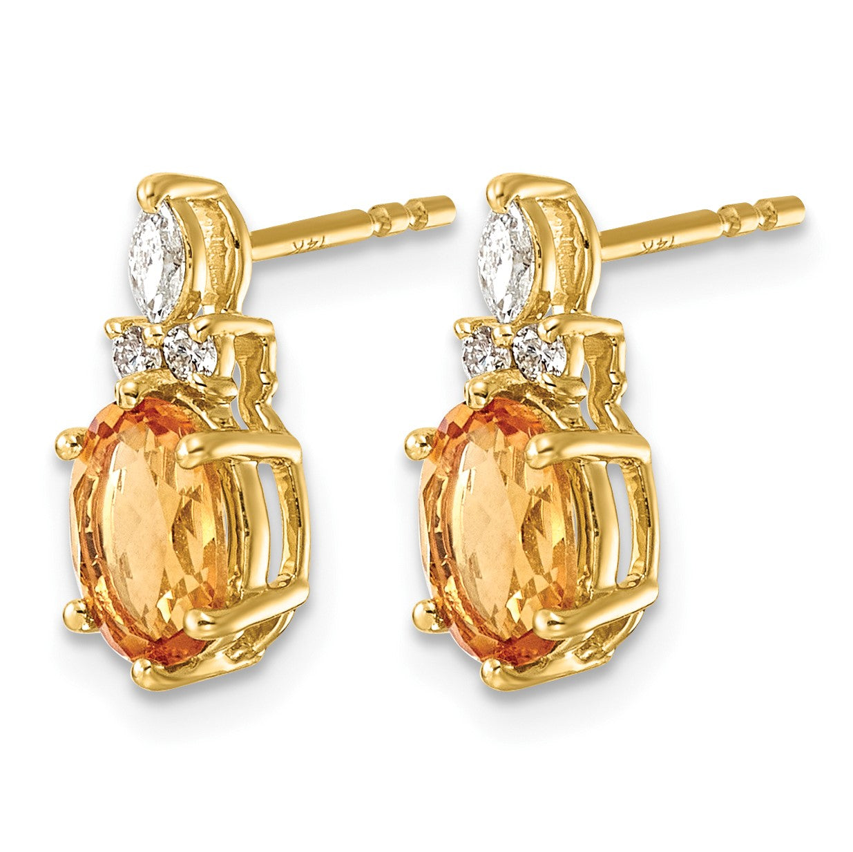 14K Gelbgold Diamant- und 7x5 Oval-November/Citrin-Ohrstecker