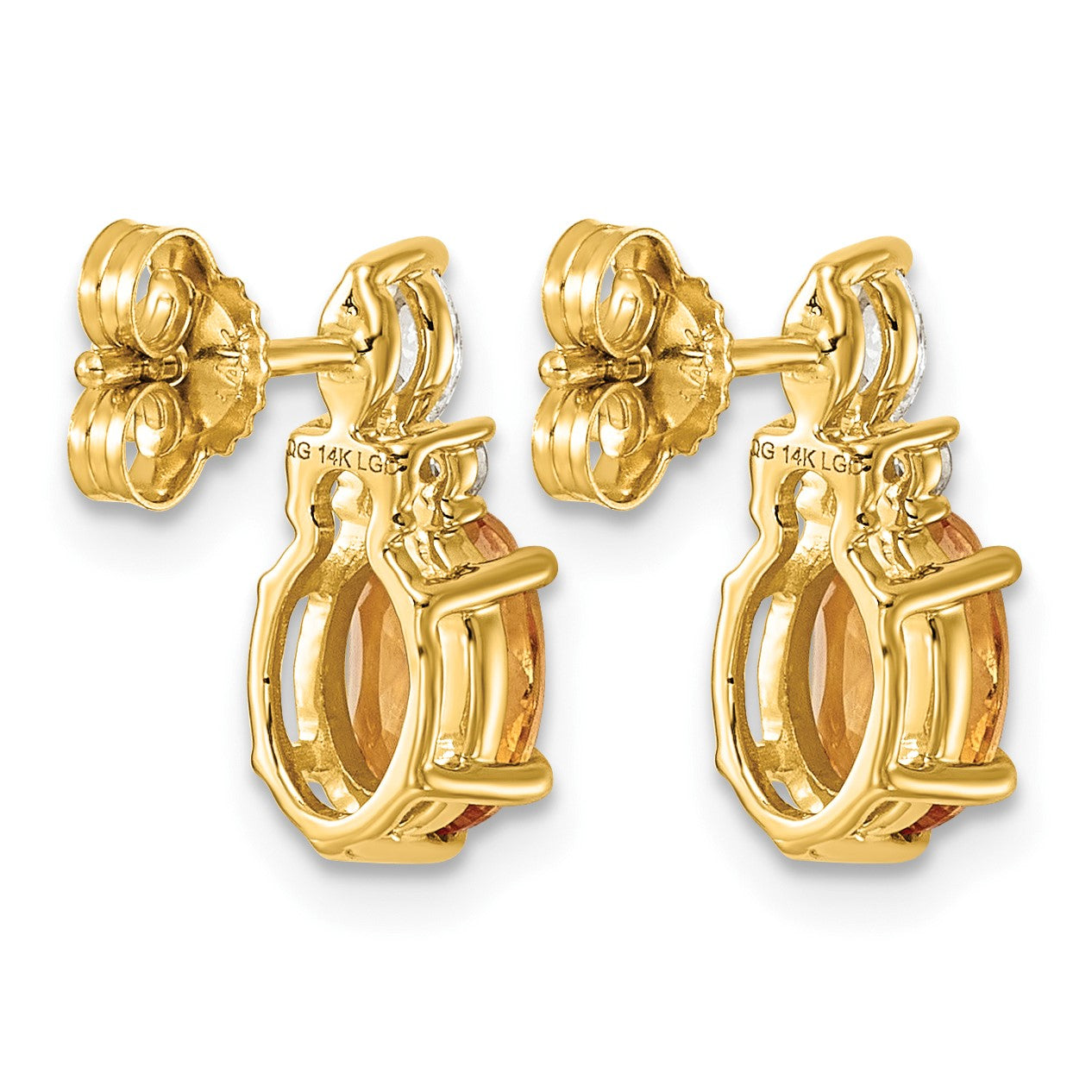 14K Gelbgold Diamant- und 7x5 Oval-November/Citrin-Ohrstecker