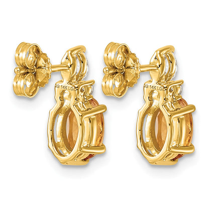 14K Gelbgold Diamant- und 7x5 Oval-November/Citrin-Ohrstecker