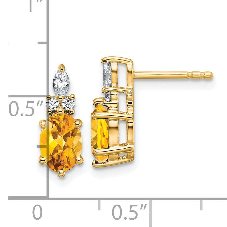 14K Gelbgold Diamant- und 7x5 Oval-November/Citrin-Ohrstecker