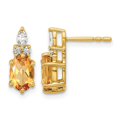 14K Gelbgold Diamant- und 7x5 Oval-November/Citrin-Ohrstecker