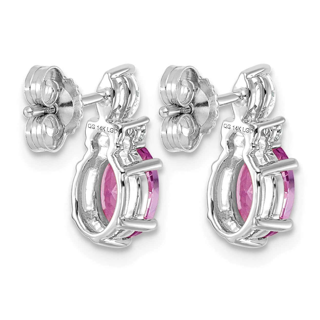 14K Weißgold Ohrstecker mit Diamanten und 7x5 mm ovalen, im Labor gezüchteten rosa Saphiren (Oktober-Geburtsstein)