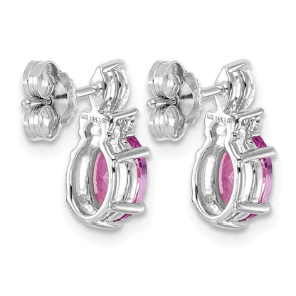 14K Weißgold Ohrstecker mit Diamanten und 7x5 mm ovalen, im Labor gezüchteten rosa Saphiren (Oktober-Geburtsstein)