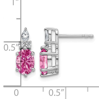 14K Weißgold Ohrstecker mit Diamanten und 7x5 mm ovalen, im Labor gezüchteten rosa Saphiren (Oktober-Geburtsstein)