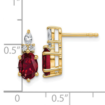 14K Gelbgold Ohrstecker mit Diamant und 7x5 ovalem, laborgezüchtetem Juli-Rubin