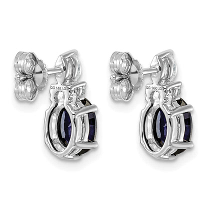 14K Weißgold Ohrstecker mit Diamanten und ovalem 7x5 mm labor­gezüchtetem September-Saphir