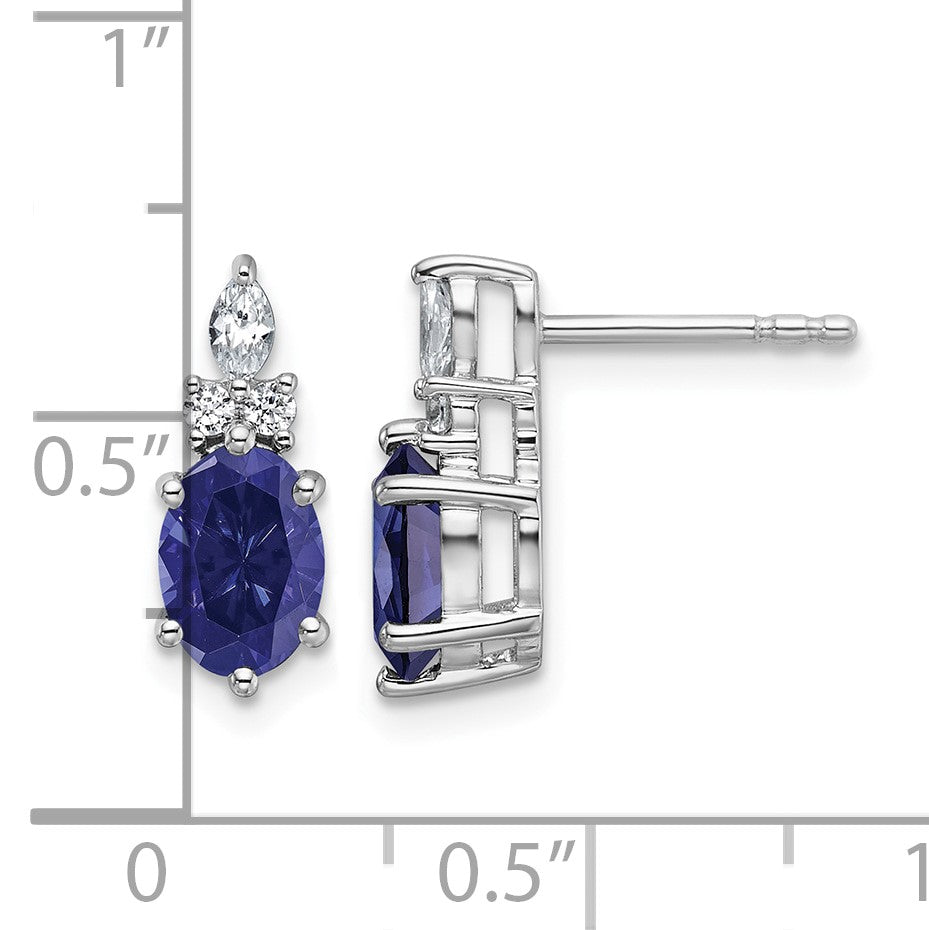 14K Weißgold Ohrstecker mit Diamanten und ovalem 7x5 mm labor­gezüchtetem September-Saphir