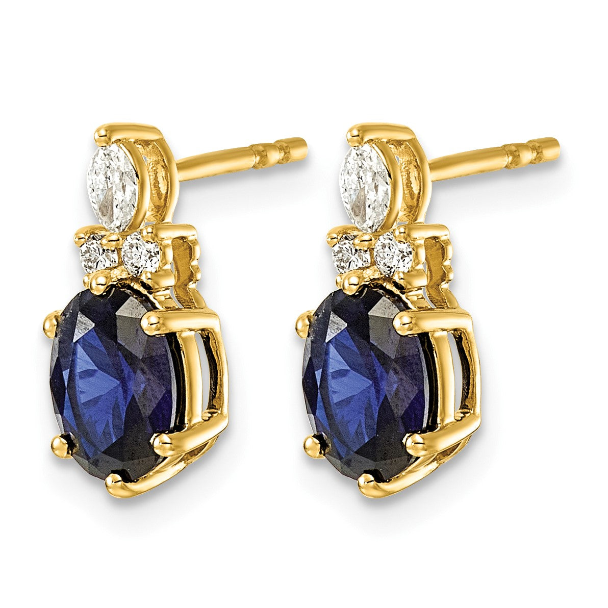 14K Gelbgold Ohrstecker mit Diamanten und ovalem 7x5 mm laborgezüchtetem September-Saphir