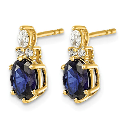 14K Gelbgold Ohrstecker mit Diamanten und ovalem 7x5 mm laborgezüchtetem September-Saphir