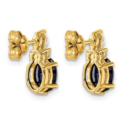 14K Gelbgold Ohrstecker mit Diamanten und ovalem 7x5 mm laborgezüchtetem September-Saphir