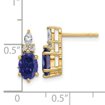 14K Gelbgold Ohrstecker mit Diamanten und ovalem 7x5 mm laborgezüchtetem September-Saphir