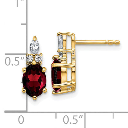 14K-Gelbgold-Ohrstecker mit Diamanten und ovalem Januar-Granat, 7x5 mm