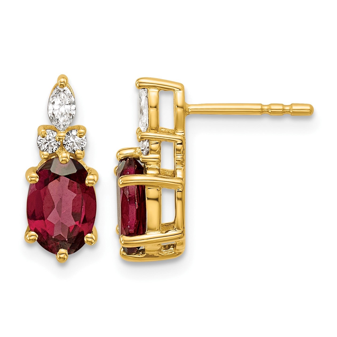 14K-Gelbgold-Ohrstecker mit Diamanten und ovalem Januar-Granat, 7x5 mm