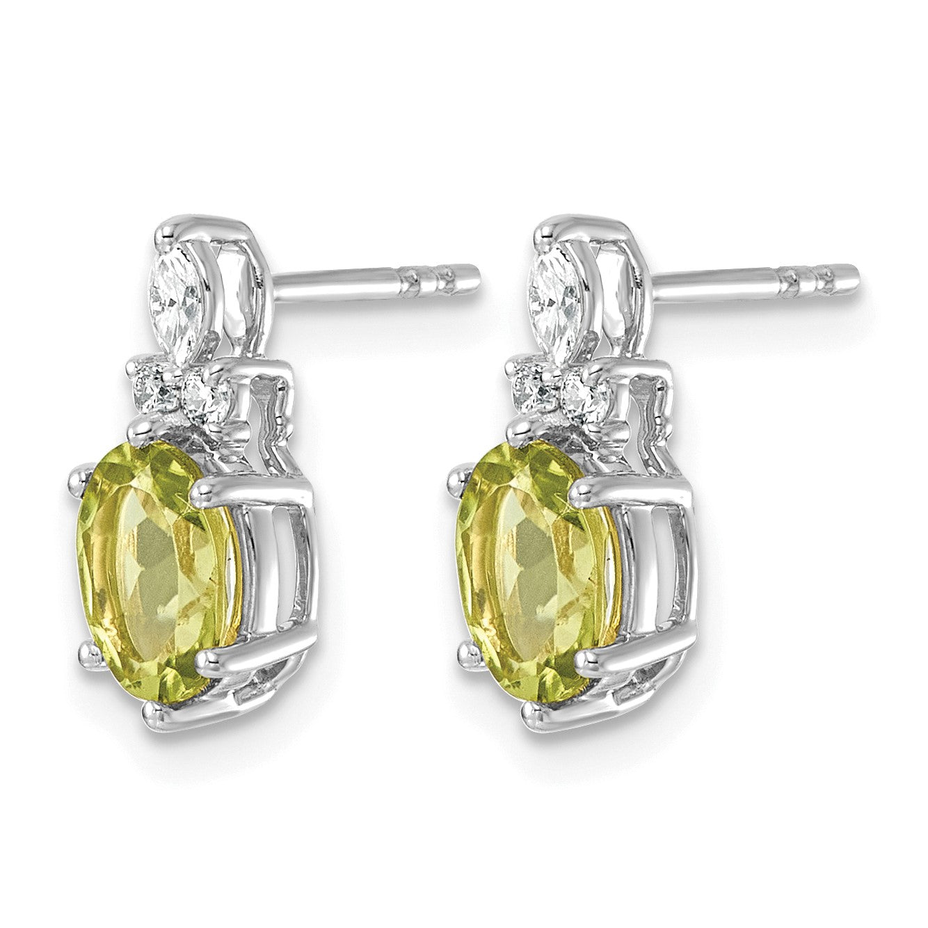 14K Weißgold Ohrstecker mit Diamanten und ovalem Peridot (August) 7 x 5 mm