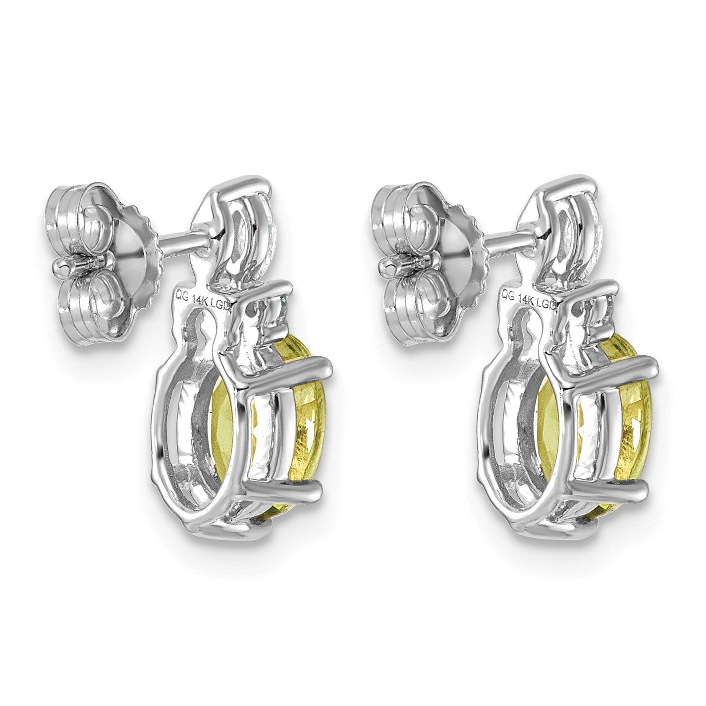 14K Weißgold Ohrstecker mit Diamanten und ovalem Peridot (August) 7 x 5 mm