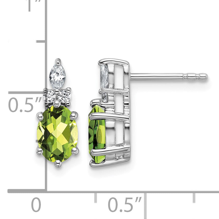 14K Weißgold Ohrstecker mit Diamanten und ovalem Peridot (August) 7 x 5 mm