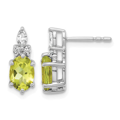 14K Weißgold Ohrstecker mit Diamanten und ovalem Peridot (August) 7 x 5 mm