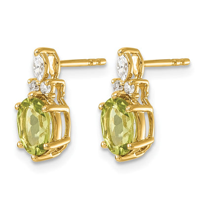 14K Gelbgold Ohrstecker mit Diamant und 7x5 ovalem August-/Peridot-Stein