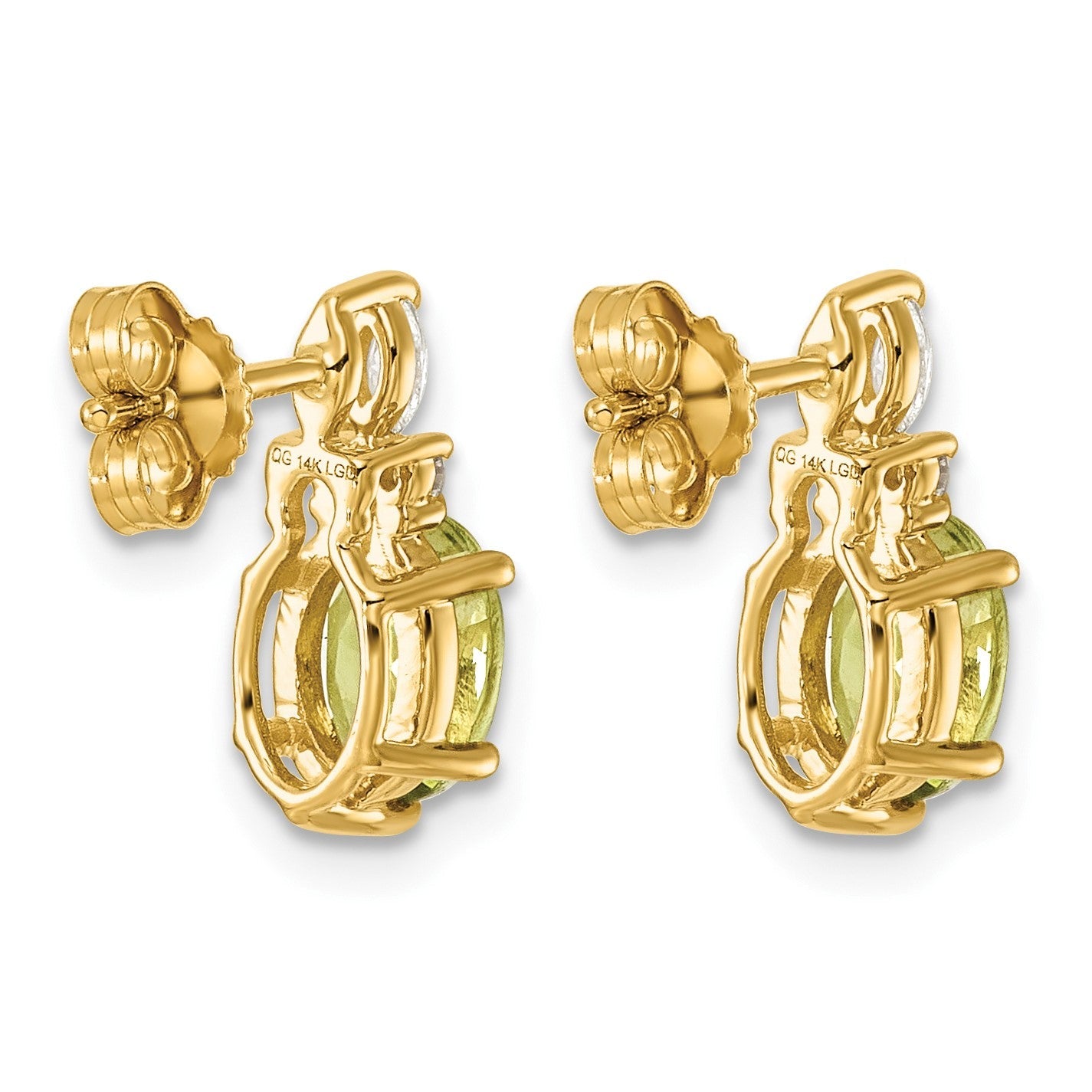 14K Gelbgold Ohrstecker mit Diamant und 7x5 ovalem August-/Peridot-Stein