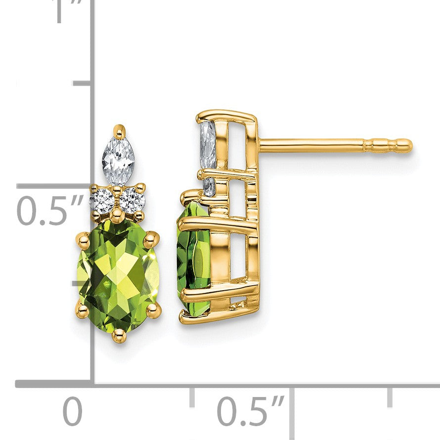 14K Gelbgold Ohrstecker mit Diamant und 7x5 ovalem August-/Peridot-Stein