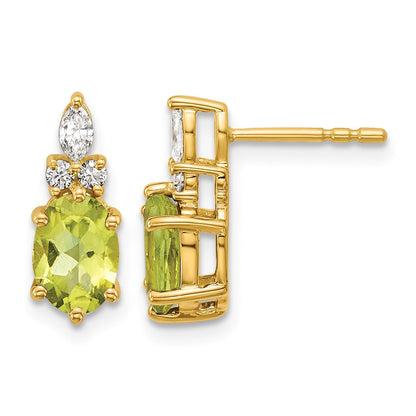 14K Gelbgold Ohrstecker mit Diamant und 7x5 ovalem August-/Peridot-Stein