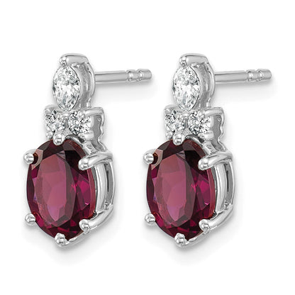 14K Weißgold Ohrstecker mit Diamant und ovalem 7x5 Rhodolith-Granat (Juni-Geburtsstein)