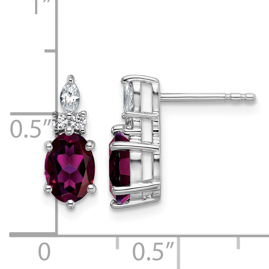 14K Weißgold Ohrstecker mit Diamant und ovalem 7x5 Rhodolith-Granat (Juni-Geburtsstein)