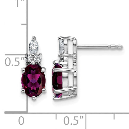 14K Weißgold Ohrstecker mit Diamant und ovalem 7x5 Rhodolith-Granat (Juni-Geburtsstein)