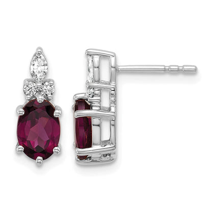 14K Weißgold Ohrstecker mit Diamant und ovalem 7x5 Rhodolith-Granat (Juni-Geburtsstein)
