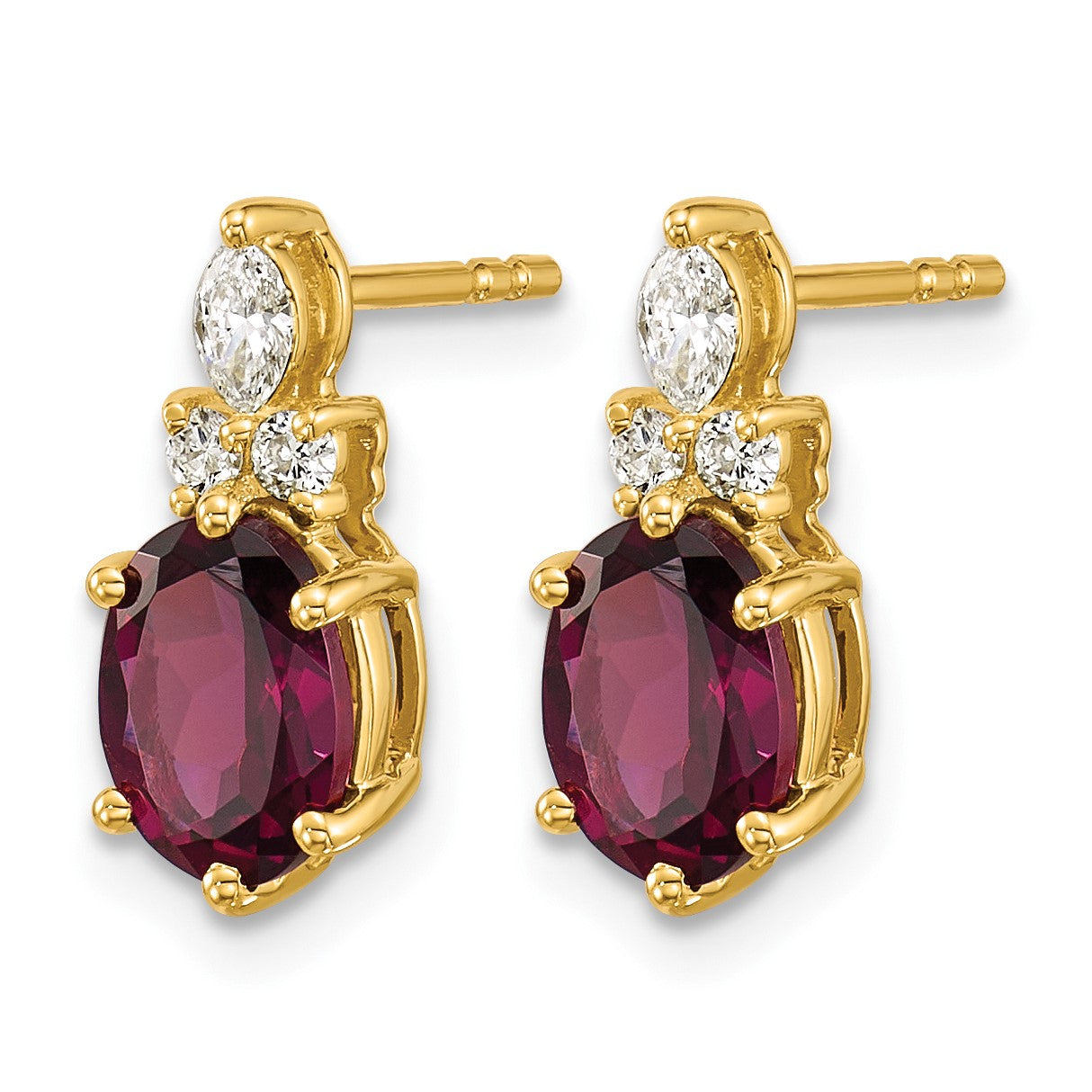 14K Gelbgold Diamant- und 7x5 ovale Juni/Rhodolith-Granat-Ohrstecker