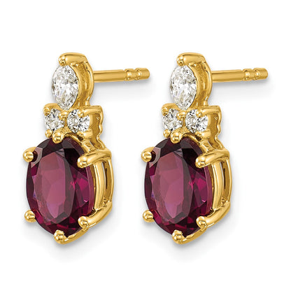 14K Gelbgold Diamant- und 7x5 ovale Juni/Rhodolith-Granat-Ohrstecker