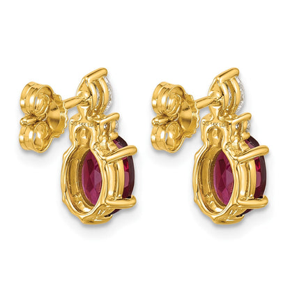 14K Gelbgold Diamant- und 7x5 ovale Juni/Rhodolith-Granat-Ohrstecker