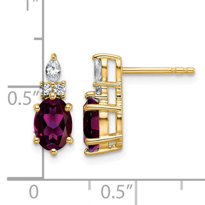 14K Gelbgold Diamant- und 7x5 ovale Juni/Rhodolith-Granat-Ohrstecker