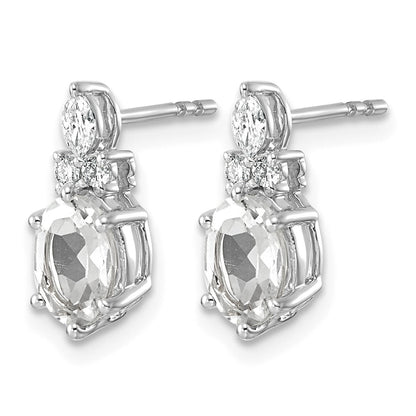 14K Weißgold Ohrstecker mit Diamant und 7x5 ovalem Weißem Topas (April)