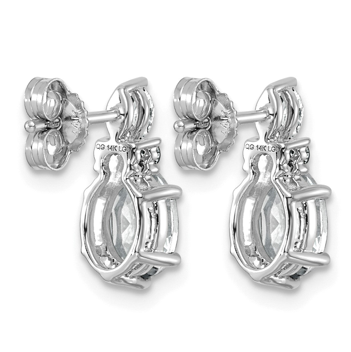 14K Weißgold Ohrstecker mit Diamant und 7x5 ovalem Weißem Topas (April)
