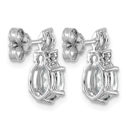 14K Weißgold Ohrstecker mit Diamant und 7x5 ovalem Weißem Topas (April)
