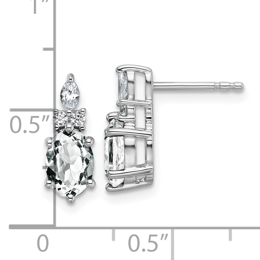 14K Weißgold Ohrstecker mit Diamant und 7x5 ovalem Weißem Topas (April)