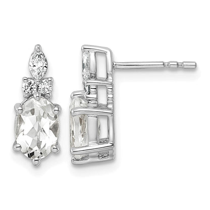 14K Weißgold Ohrstecker mit Diamant und 7x5 ovalem Weißem Topas (April)