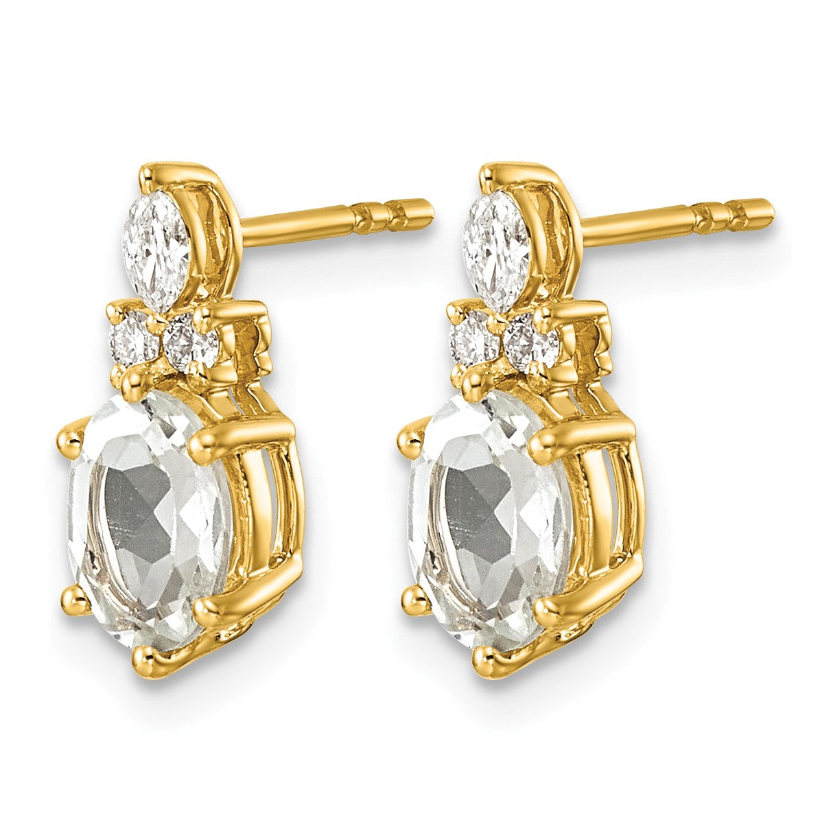 14K Gelbgold Diamant- und 7x5 Oval-April-/Topas-Ohrstecker