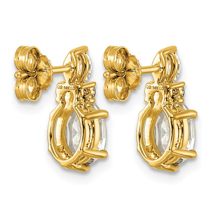 14K Gelbgold Diamant- und 7x5 Oval-April-/Topas-Ohrstecker
