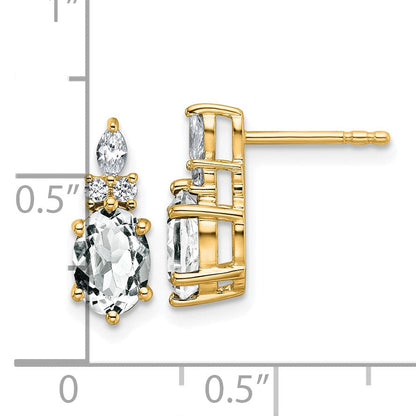 14K Gelbgold Diamant- und 7x5 Oval-April-/Topas-Ohrstecker