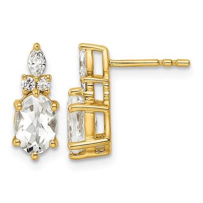 14K Gelbgold Diamant- und 7x5 Oval-April-/Topas-Ohrstecker
