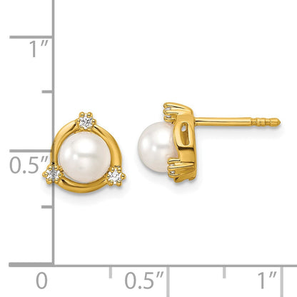 14K Gelbgold Ohrstecker mit 0,1 ct. laborgezüchteten Diamanten VS/SI+ G+ und 5,50 mm runden Süßwasser-Zuchtperlen