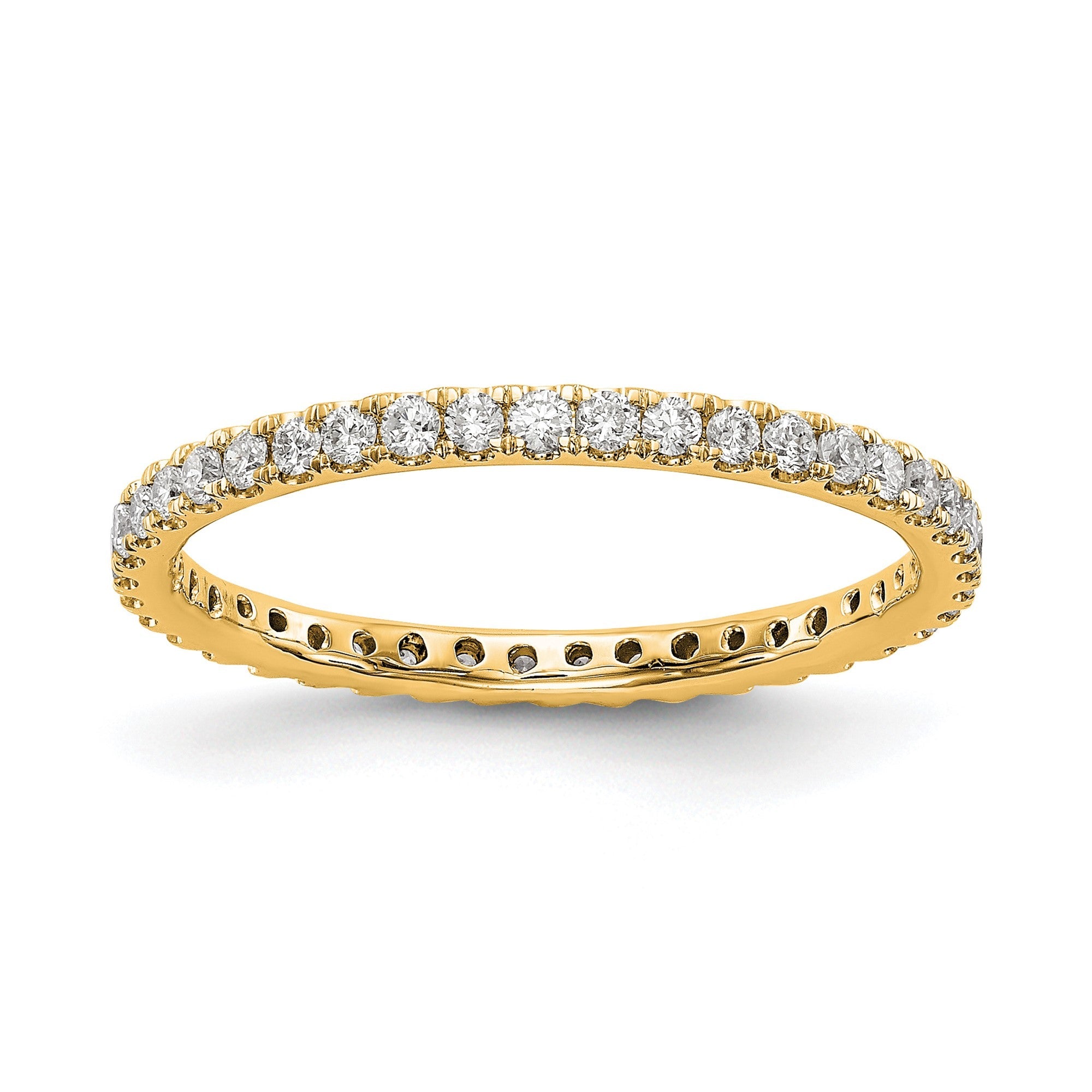 Damen-Ehering mit 0,5 ct. Gesamtgewicht natürlichen Diamanten, Memoire-Ring mit U-Krappenfassung, 14K Gelbgold