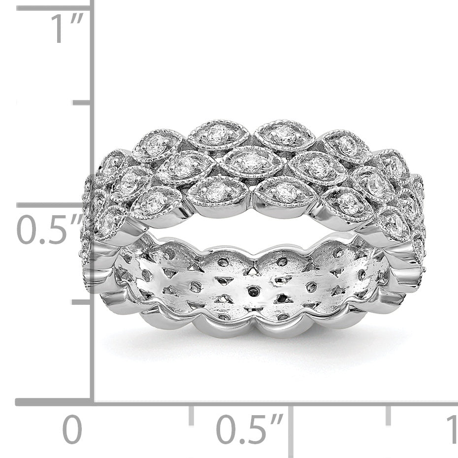 14K Weißgold Poliert 1/2 ct 3 Reihe Vintage Pavé Diamant Memoire Ring